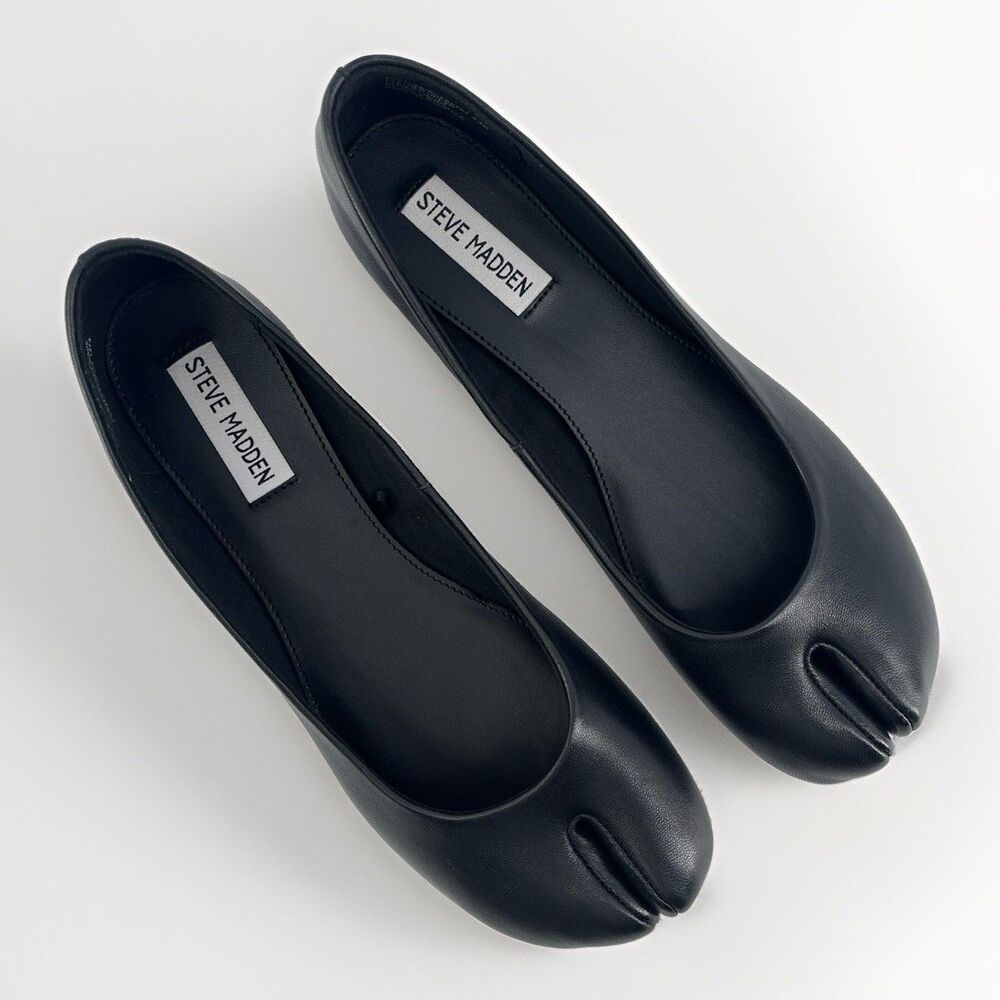 Steve Madden Black Leather Split Toe Slip-On Flats Women’s 8.5 M Sophiee Modern